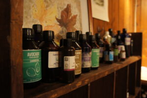 essential oils and herbs in the apothecary